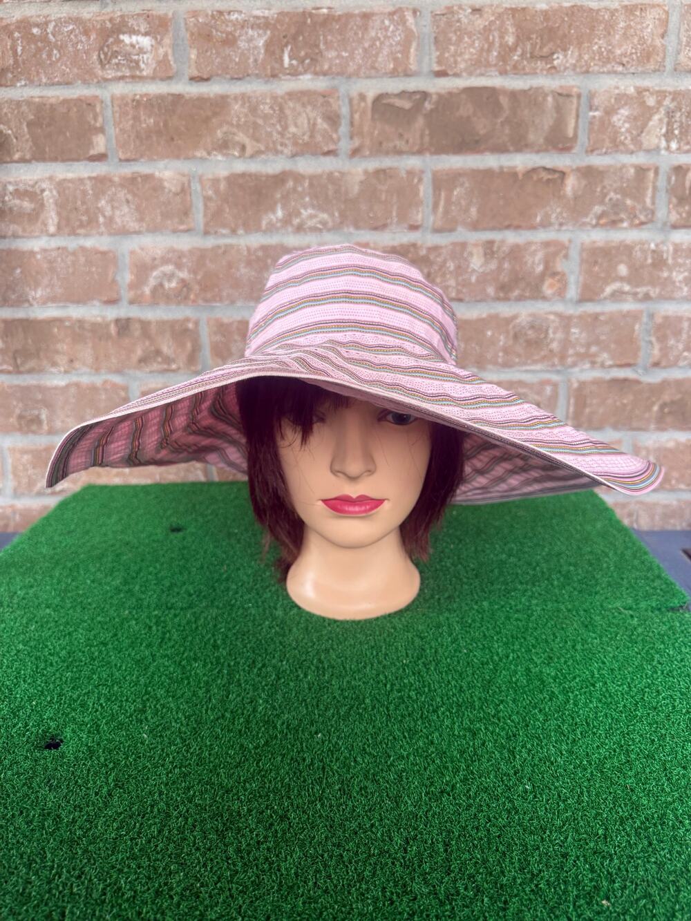 Alessandra Bacci Firenze Italy Sun Hat Pink Wide Brim Wavy Stripe Luxury Cap